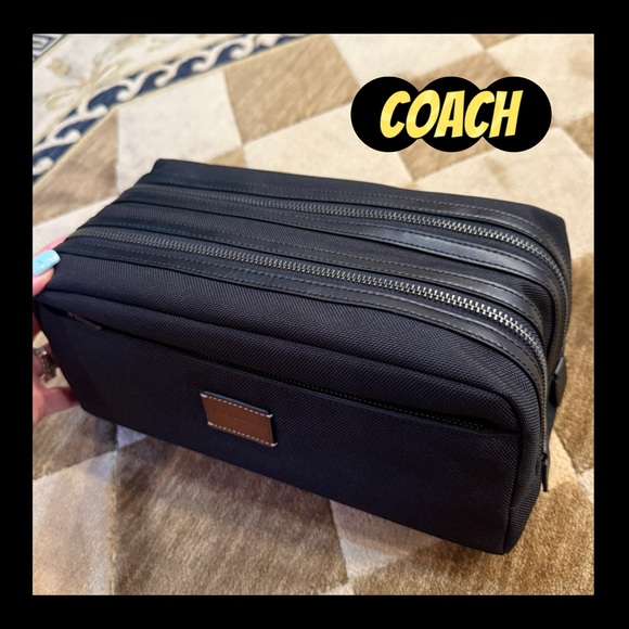 NEVER USED Coach Black Toiletry Bag with Brown COACH patch